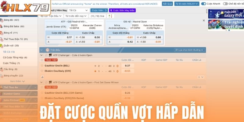 Đặt cược quần vợt hấp dẫn tại thể thao HLX79