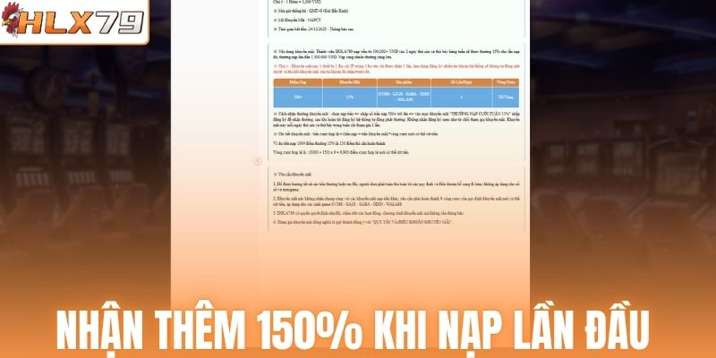 Nhận thêm 150% khi nạp lần đầu 
